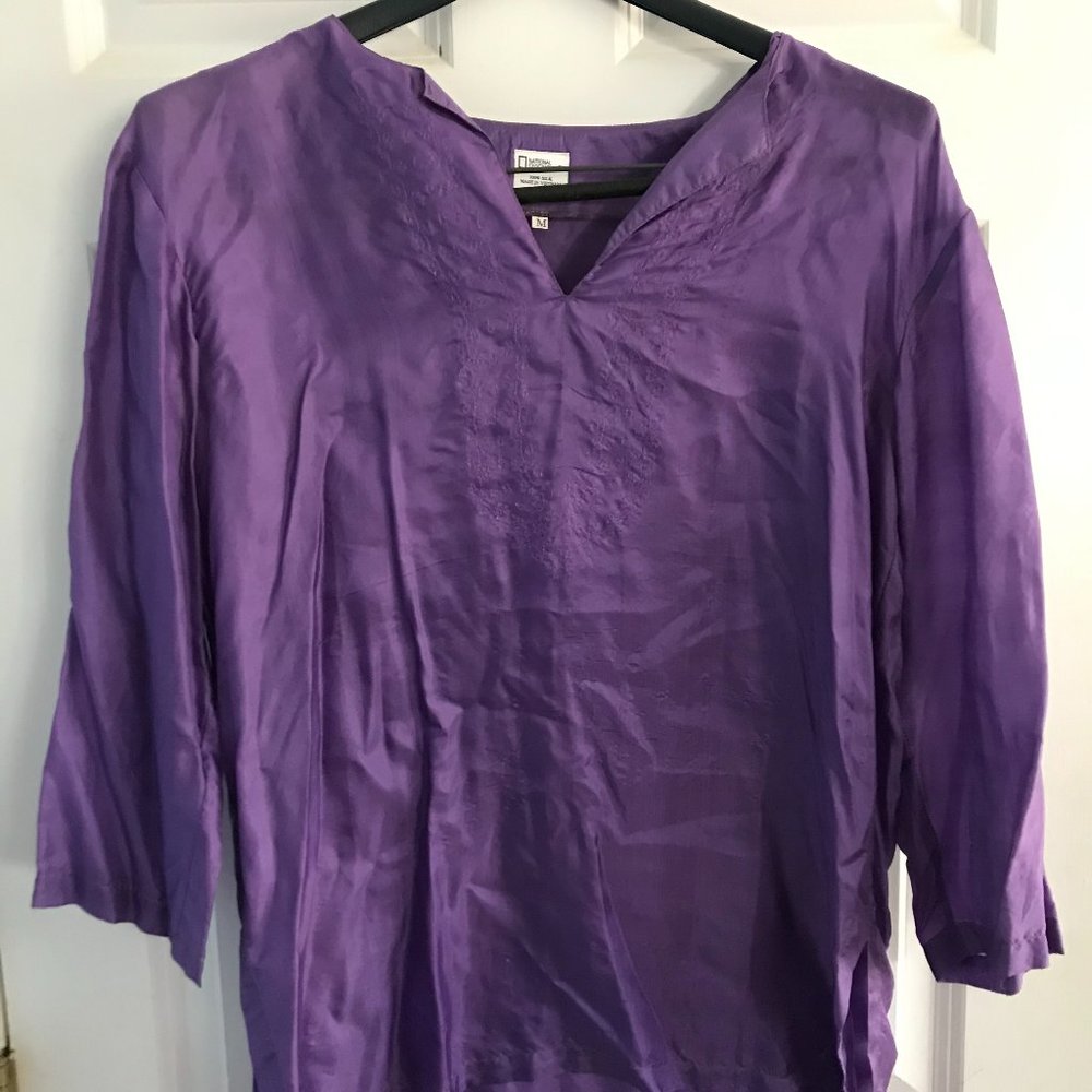 National Geographic Women's Purple 100% silk tunic